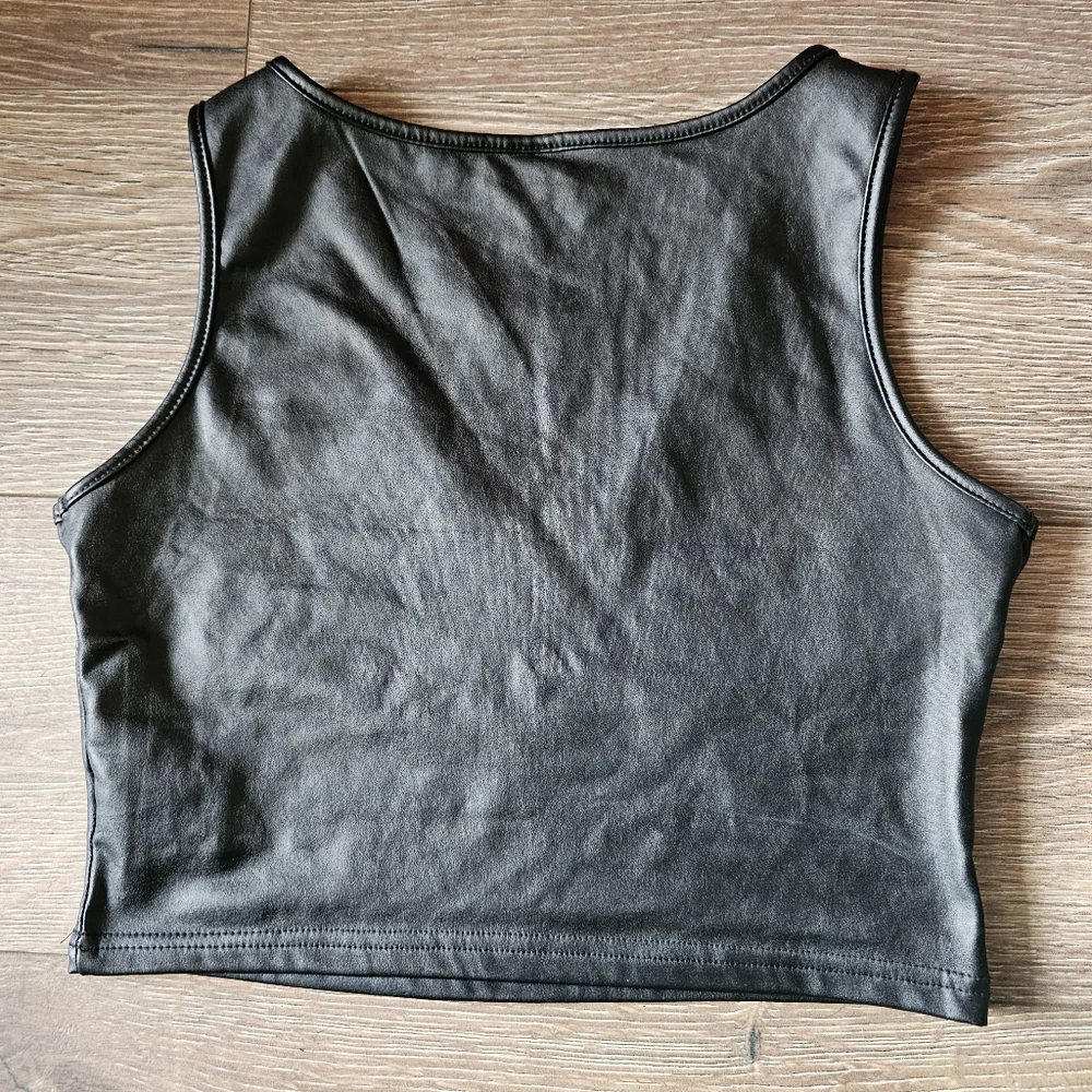 Faux Leather Cropped Tank Top Sexy Party - Picture 4 of 7